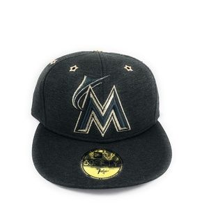 BRAND NEW MARLINS 59FIFTY HAT SZ 7 1/4 GRAY / GOLD